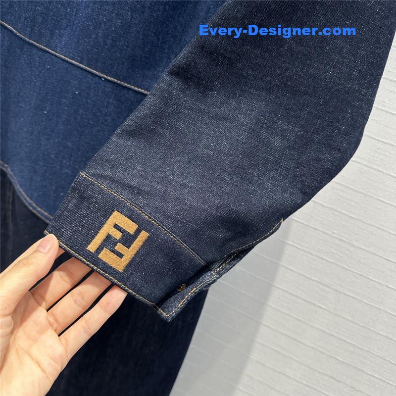 F**di colorblock stand collar denim dress replica clothes