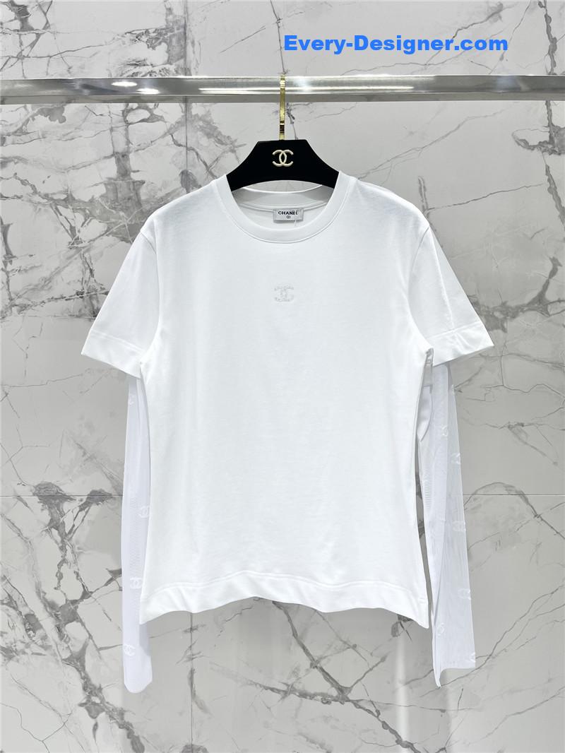 Ch**el mesh stitching long-sleeved straight t-shirt replicas clothes