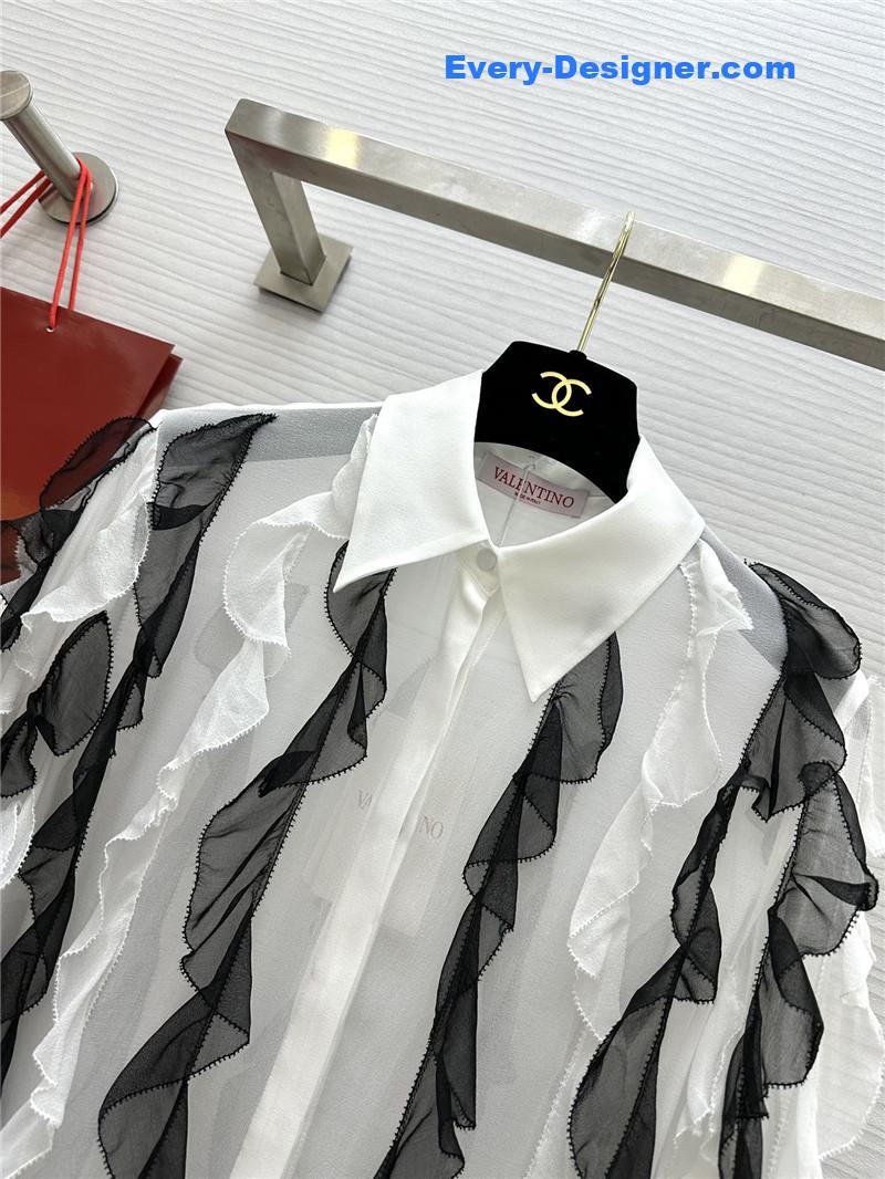 Va1e*ntin0 ruffle trim silk shirt replica d&g clothing