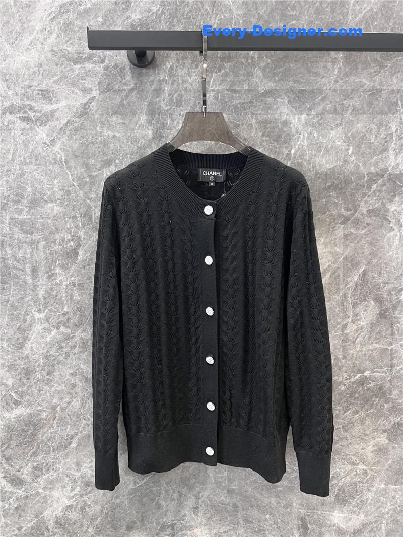 Ch**el single-breasted hollow knit cardigan replica d&g clothing