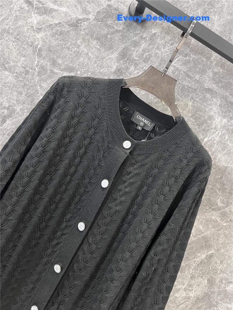 Ch**el single-breasted hollow knit cardigan replica d&g clothing