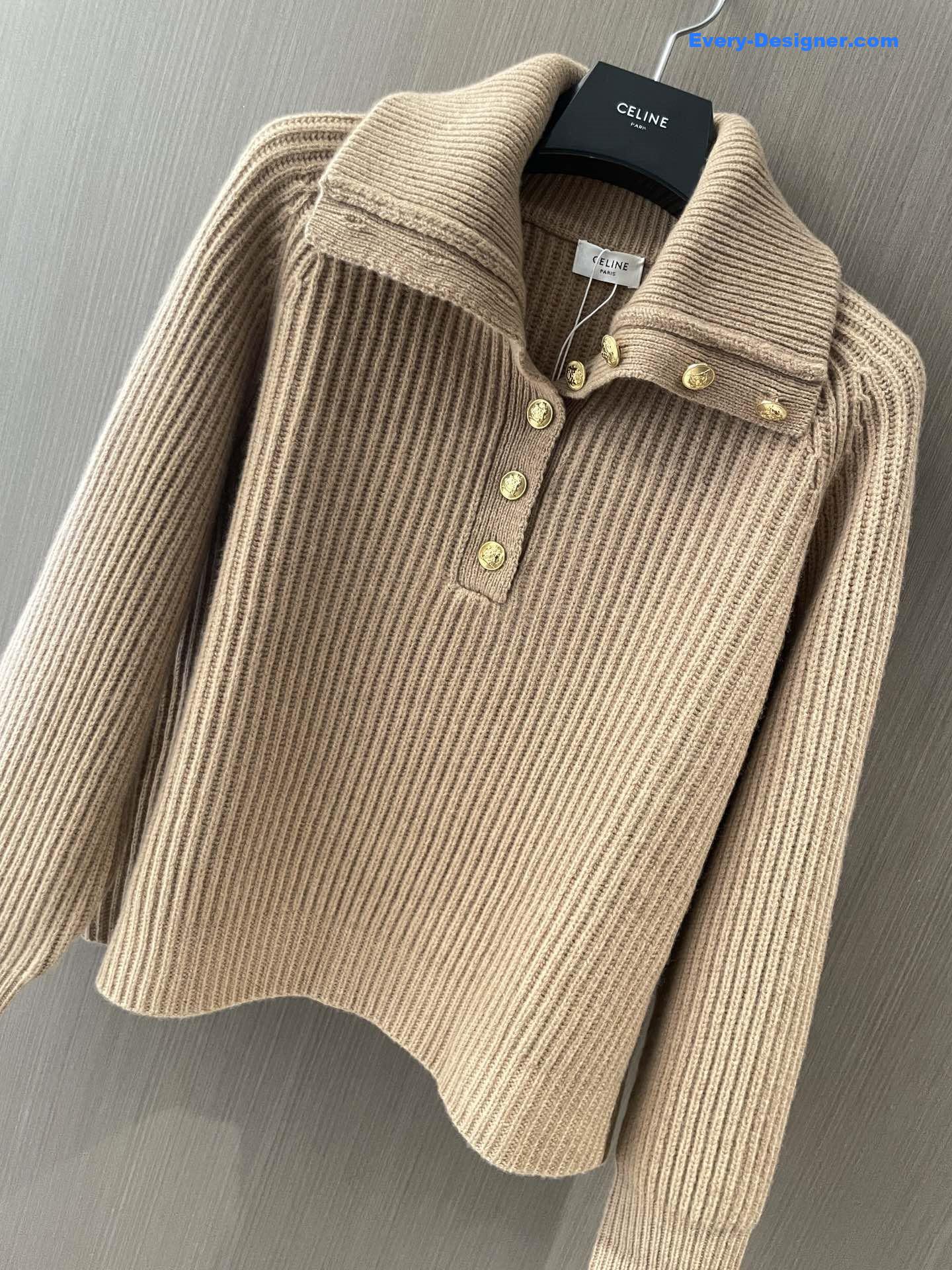 Ce1i*e beige ribbed vareuse sweater