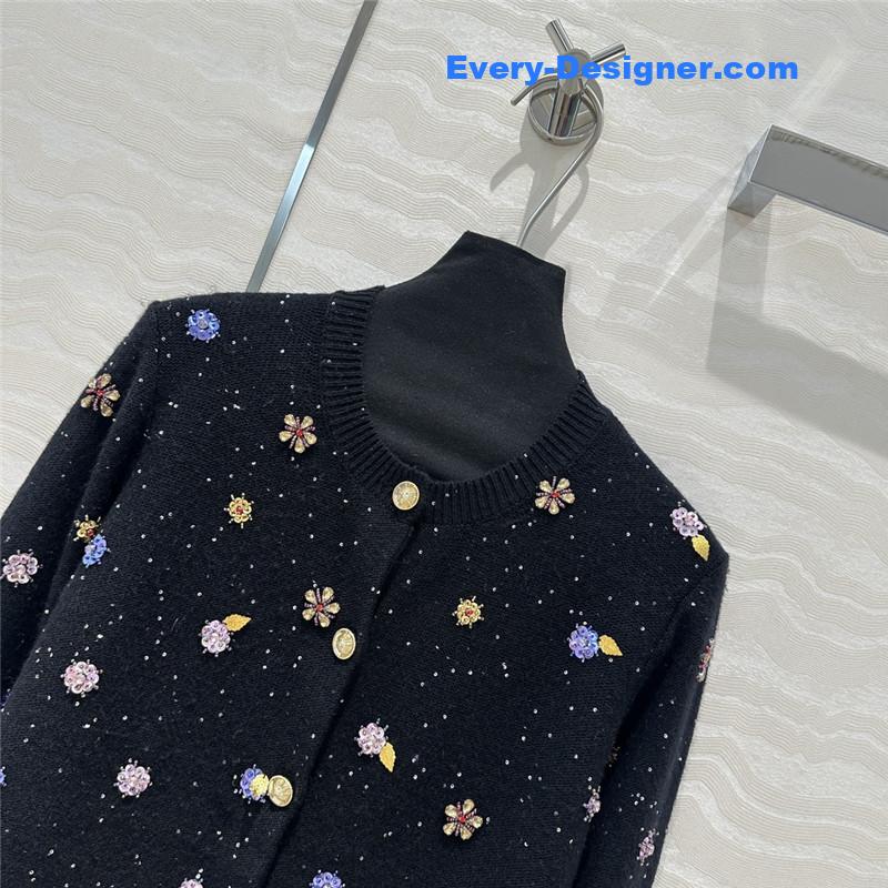 Ch**el beading trim cashmere cardigan