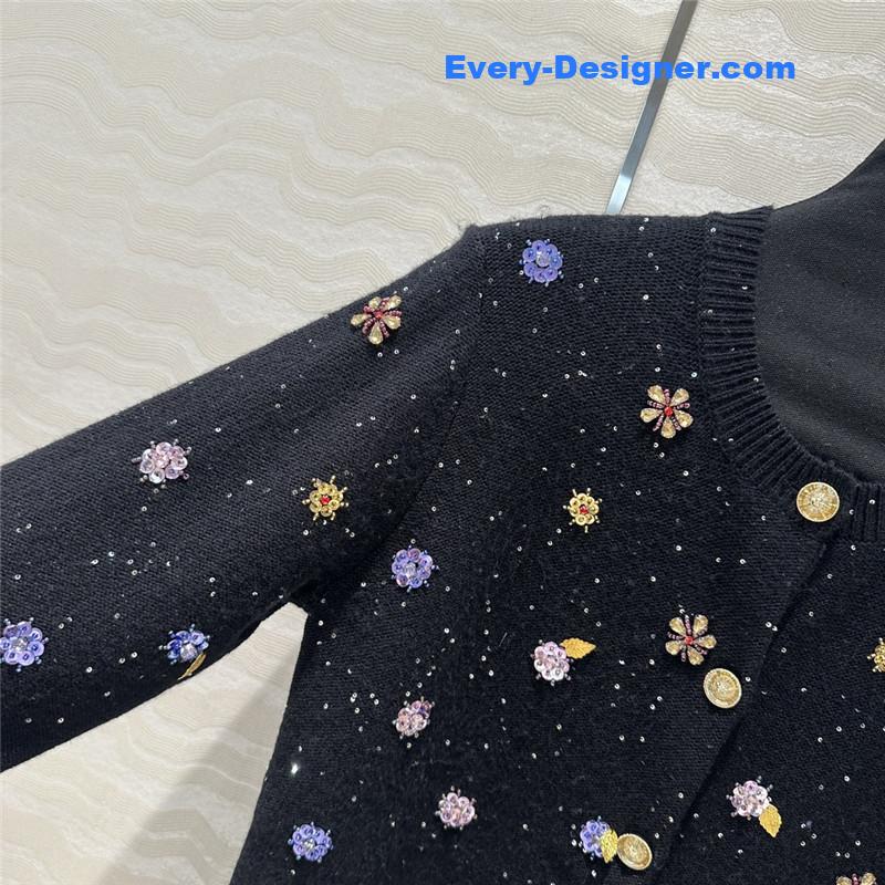 Ch**el beading trim cashmere cardigan