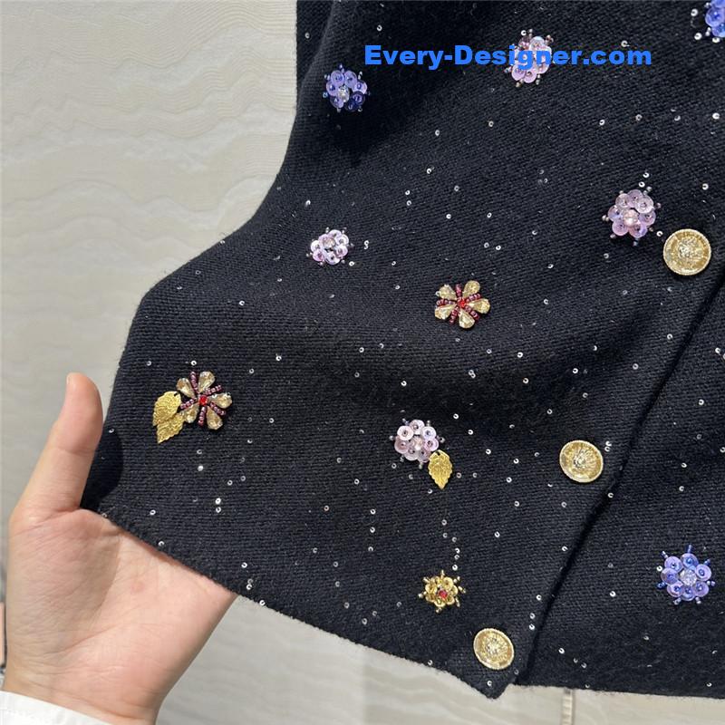 Ch**el beading trim cashmere cardigan