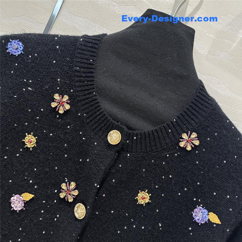 Ch**el beading trim cashmere cardigan