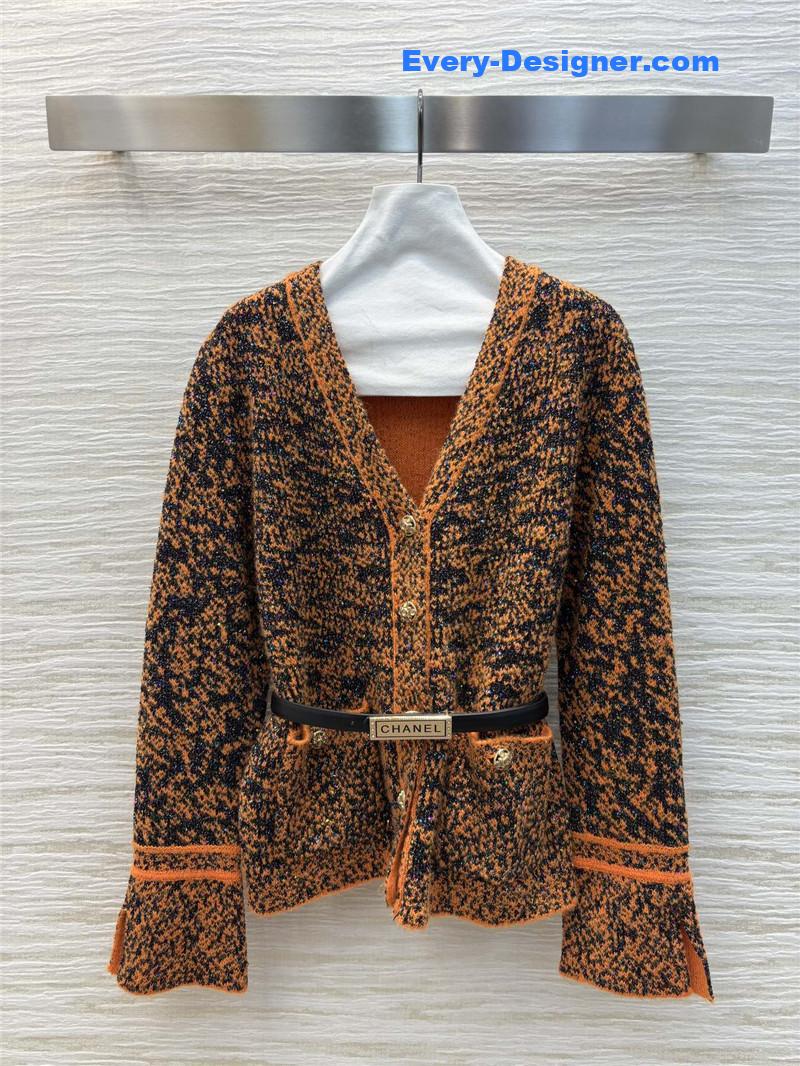 Ch**el blend shiny cardigan orange/black