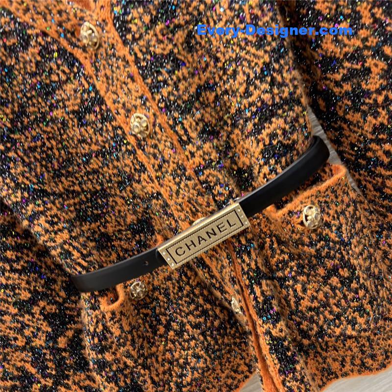 Ch**el blend shiny cardigan orange/black