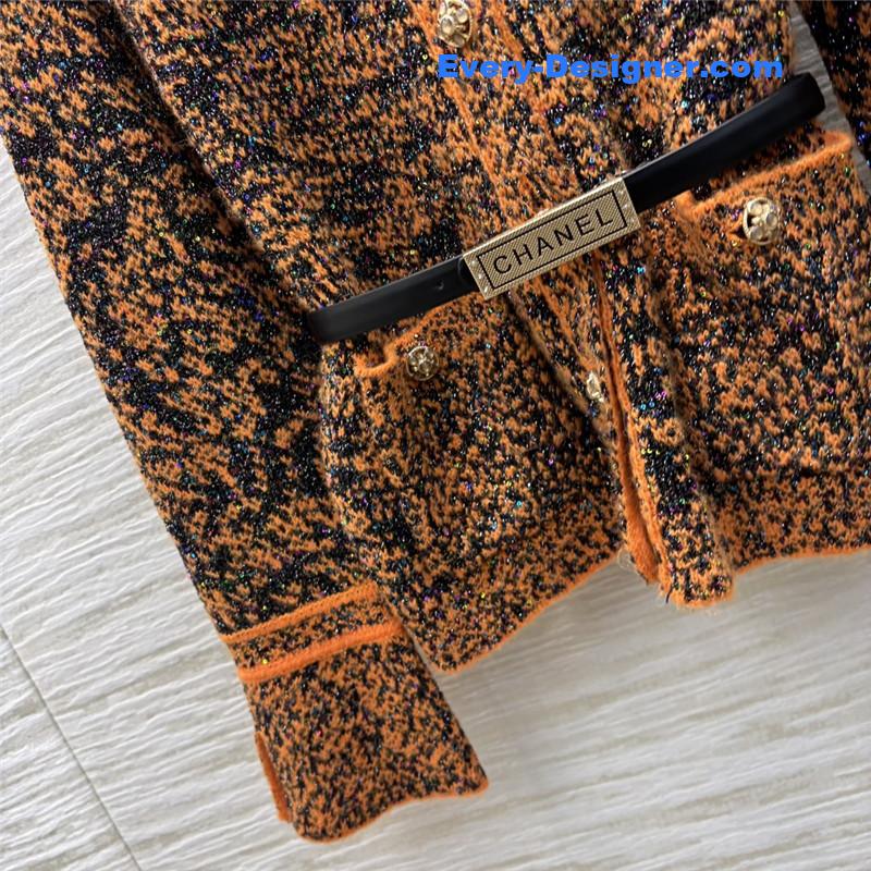 Ch**el blend shiny cardigan orange/black
