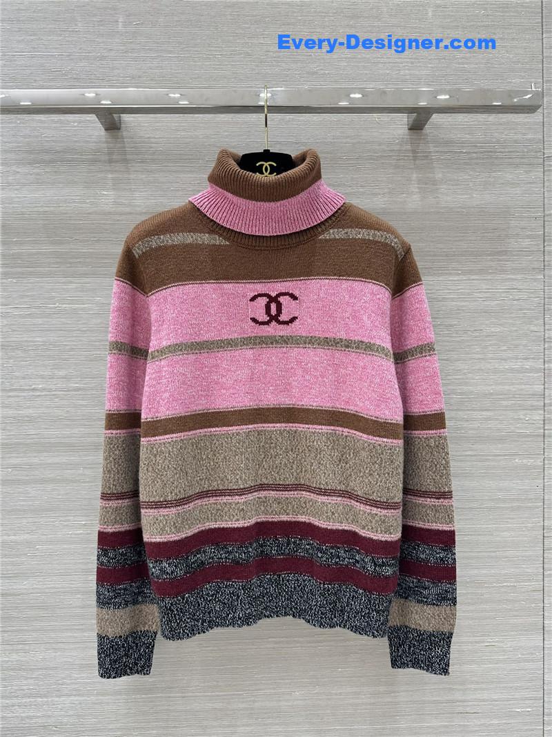 Ch**el striped turtleneck wool sweater pink