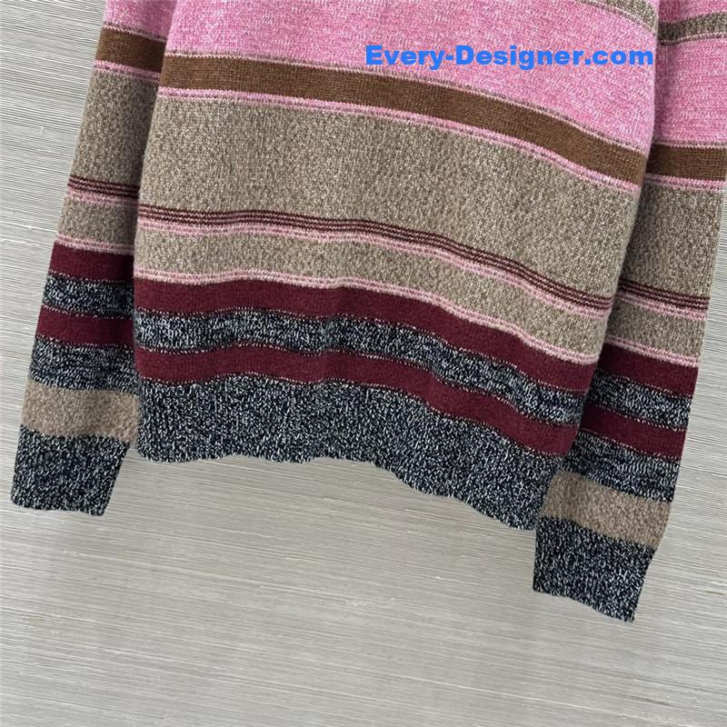 Ch**el striped turtleneck wool sweater pink