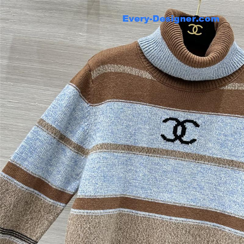 Ch**el striped turtleneck wool sweater blue