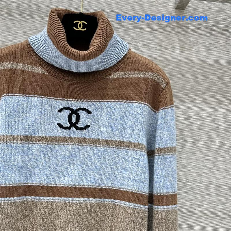 Ch**el striped turtleneck wool sweater blue