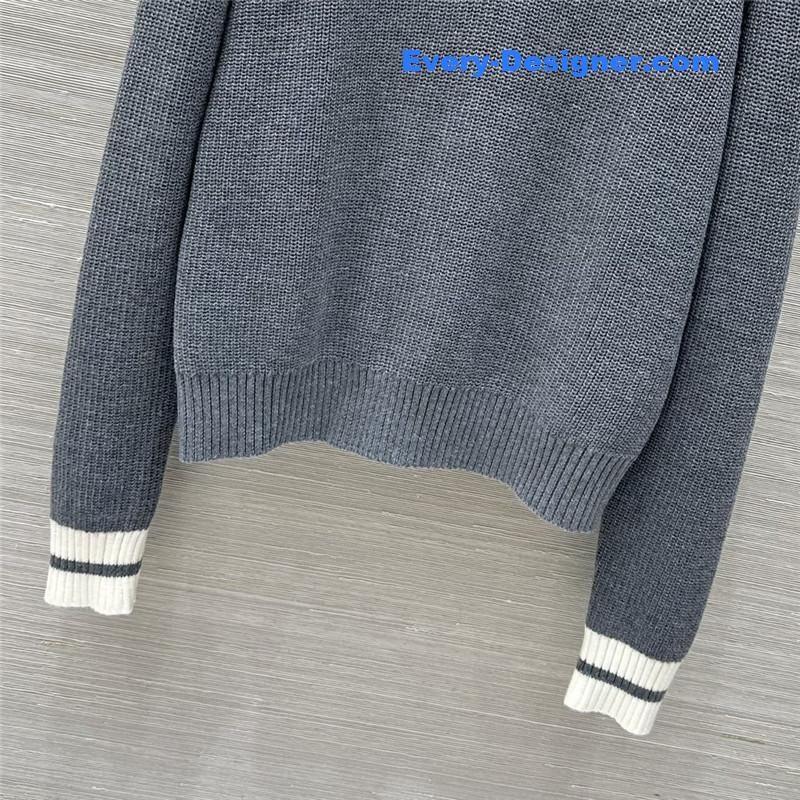 Miu Miu Logo V-Neck Knit Sweater Grey