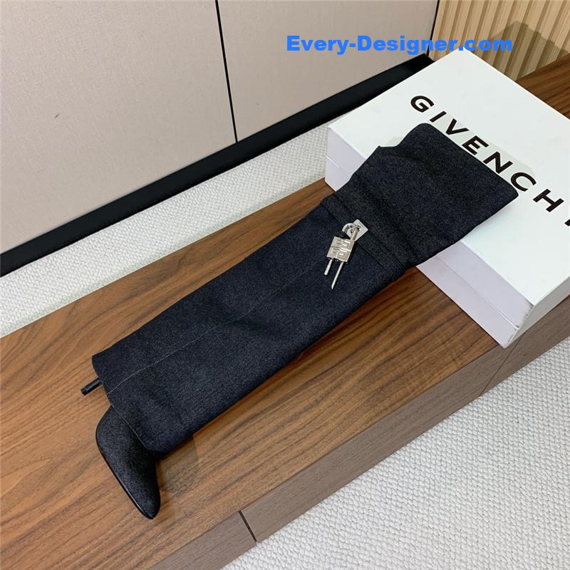 Givenchy Black Shark Lock Stiletto Over-the-Knee Denim Boots