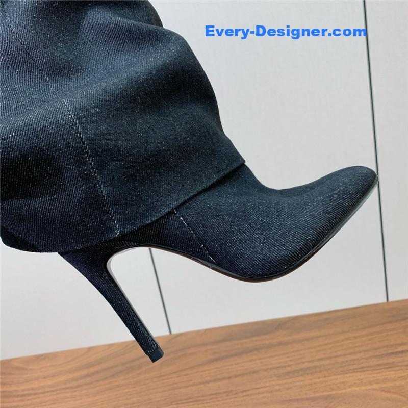 Givenchy Black Shark Lock Stiletto Over-the-Knee Denim Boots