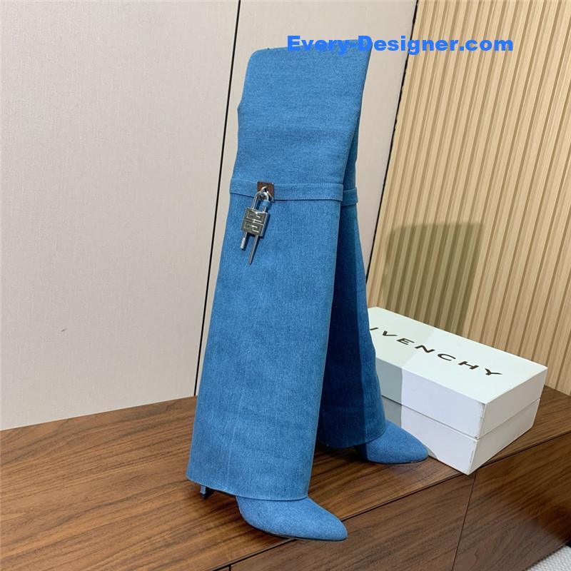 Givenchy Blue Shark Lock Stiletto Over-the-Knee Boots