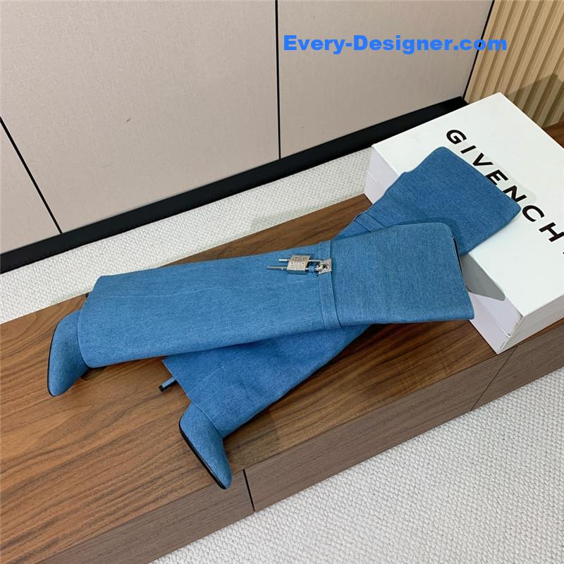 Givenchy Blue Shark Lock Stiletto Over-the-Knee Boots