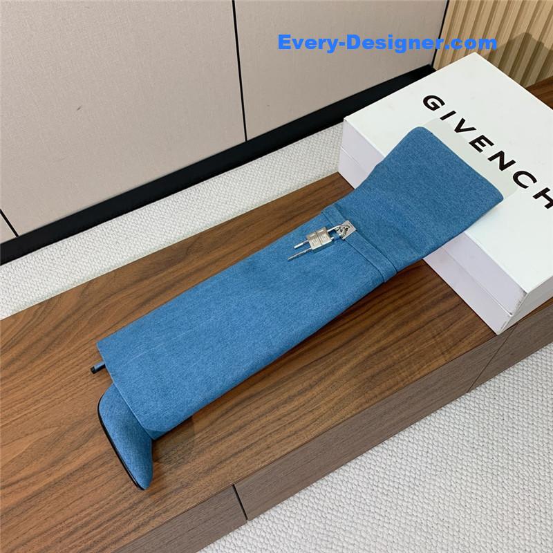 Givenchy Blue Shark Lock Stiletto Over-the-Knee Boots