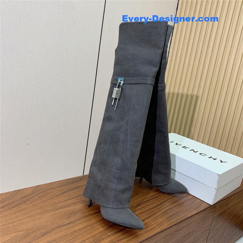 Givenchy Shark Lock Stiletto Over-the-Knee Boots in Denim