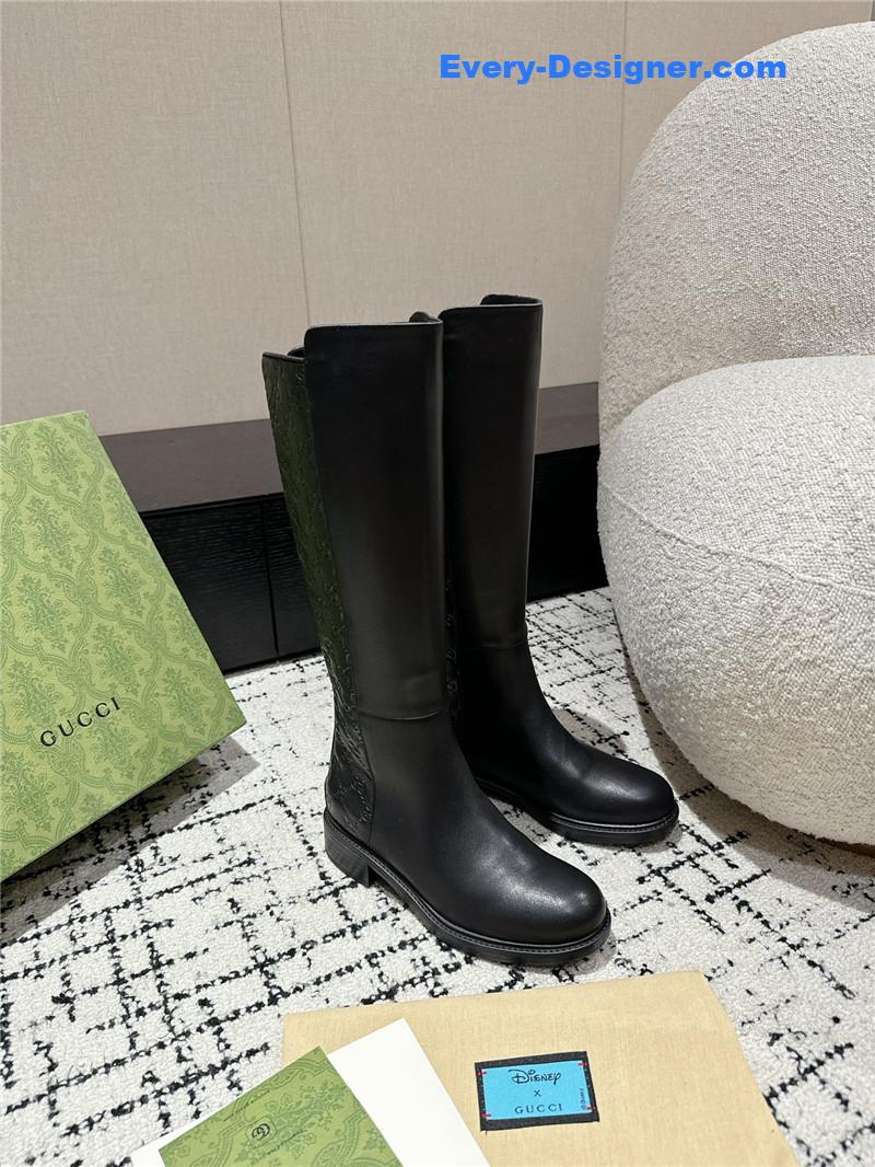 Gvc*1 horsebit gg debossed leather knee-high boots