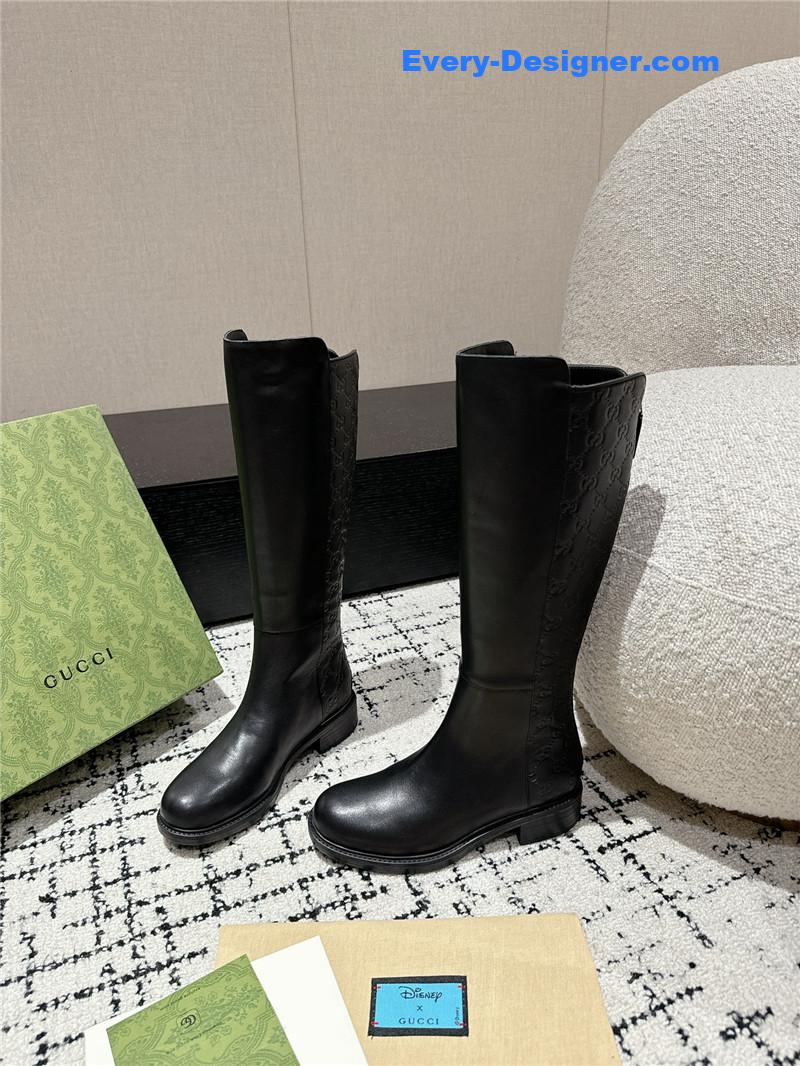 Gvc*1 horsebit gg debossed leather knee-high boots
