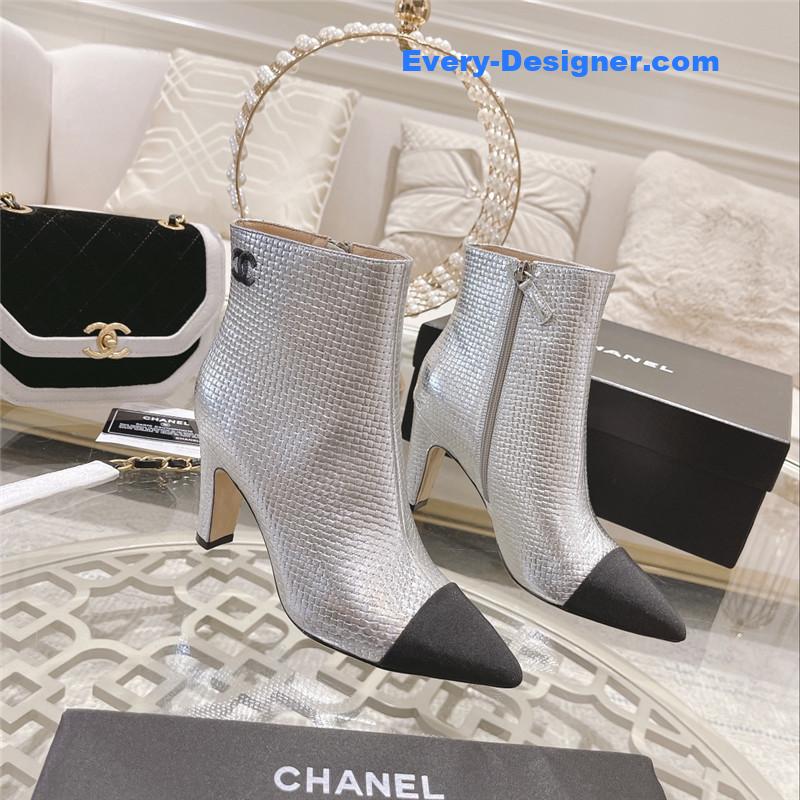 Ch**el silver pointed toe heel ankle boots