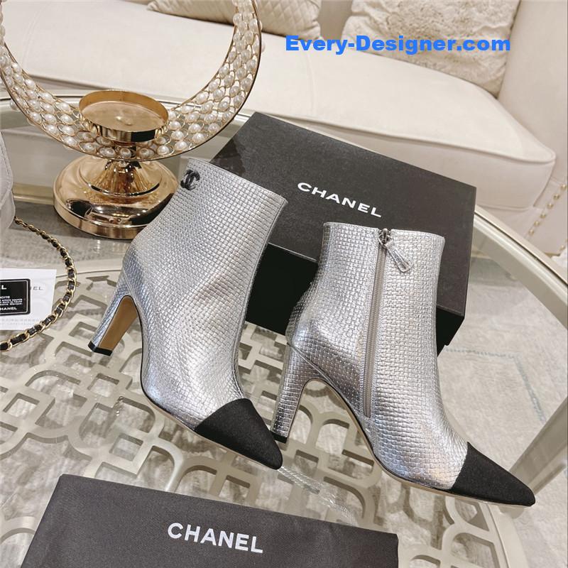 Ch**el silver pointed toe heel ankle boots