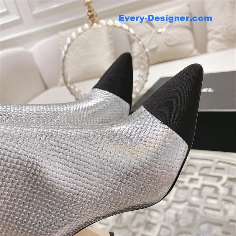 Ch**el silver pointed toe heel ankle boots