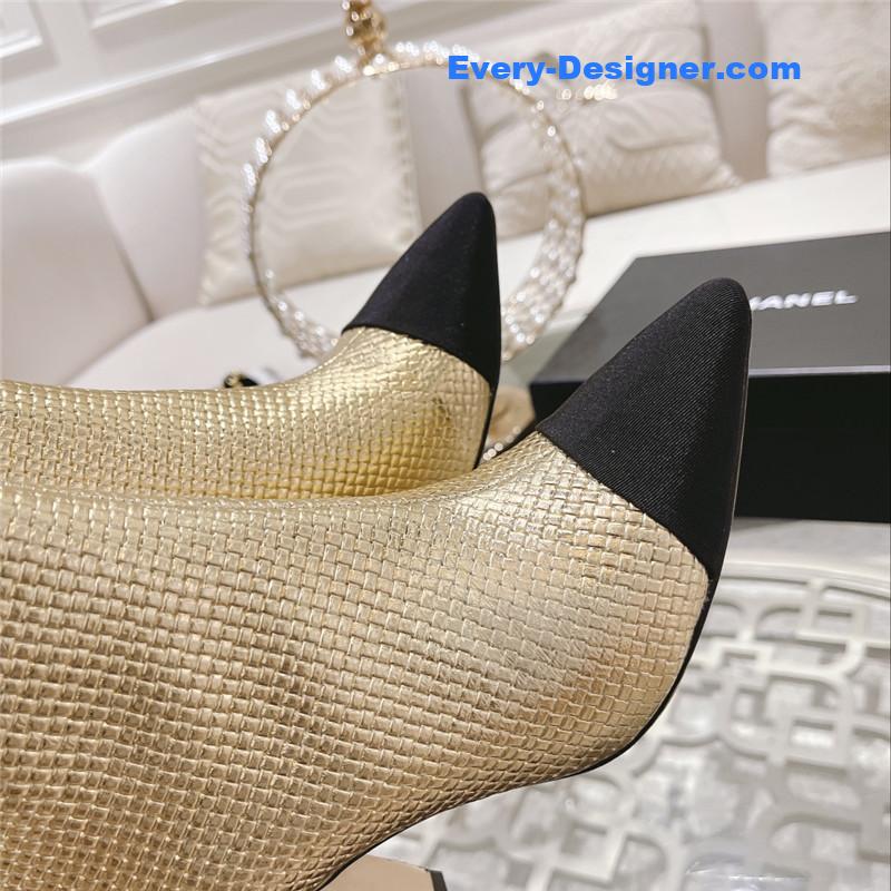 Ch**el logo gold pointed heel ankle boots