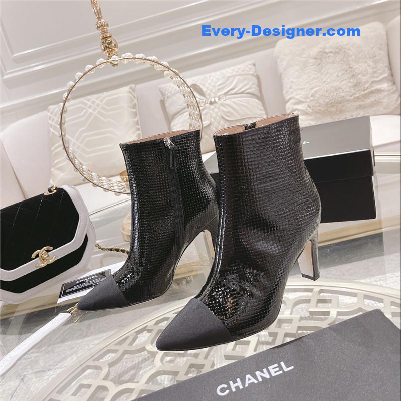 Ch**el black pointed heel ankle boots
