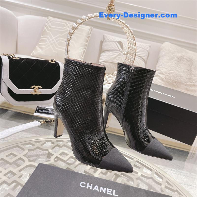 Ch**el black pointed heel ankle boots