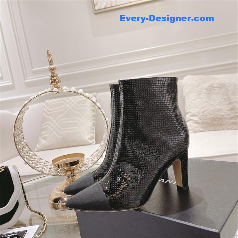 Ch**el black pointed heel ankle boots