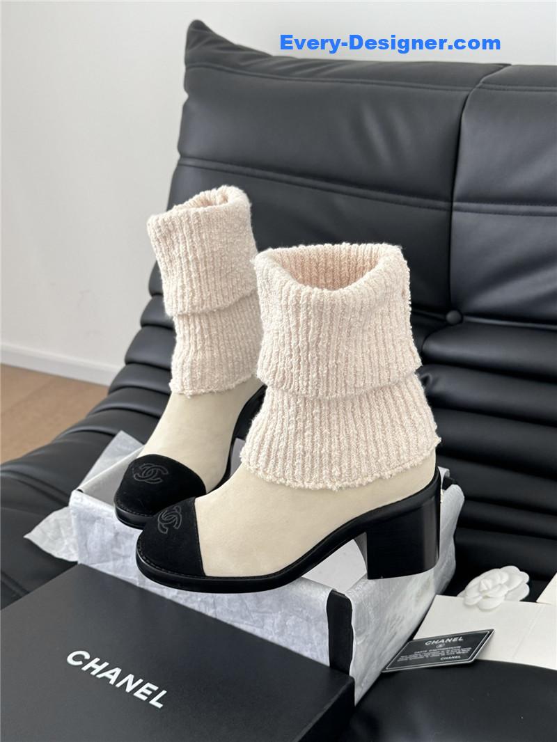 Ch**el suede leather sock ankle boots in beige