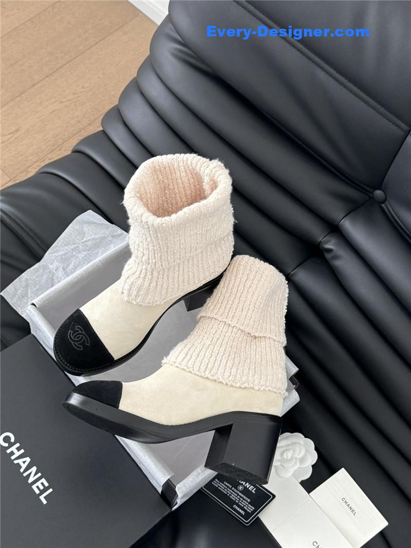 Ch**el suede leather sock ankle boots in beige