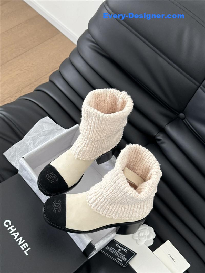 Ch**el suede leather sock ankle boots in beige