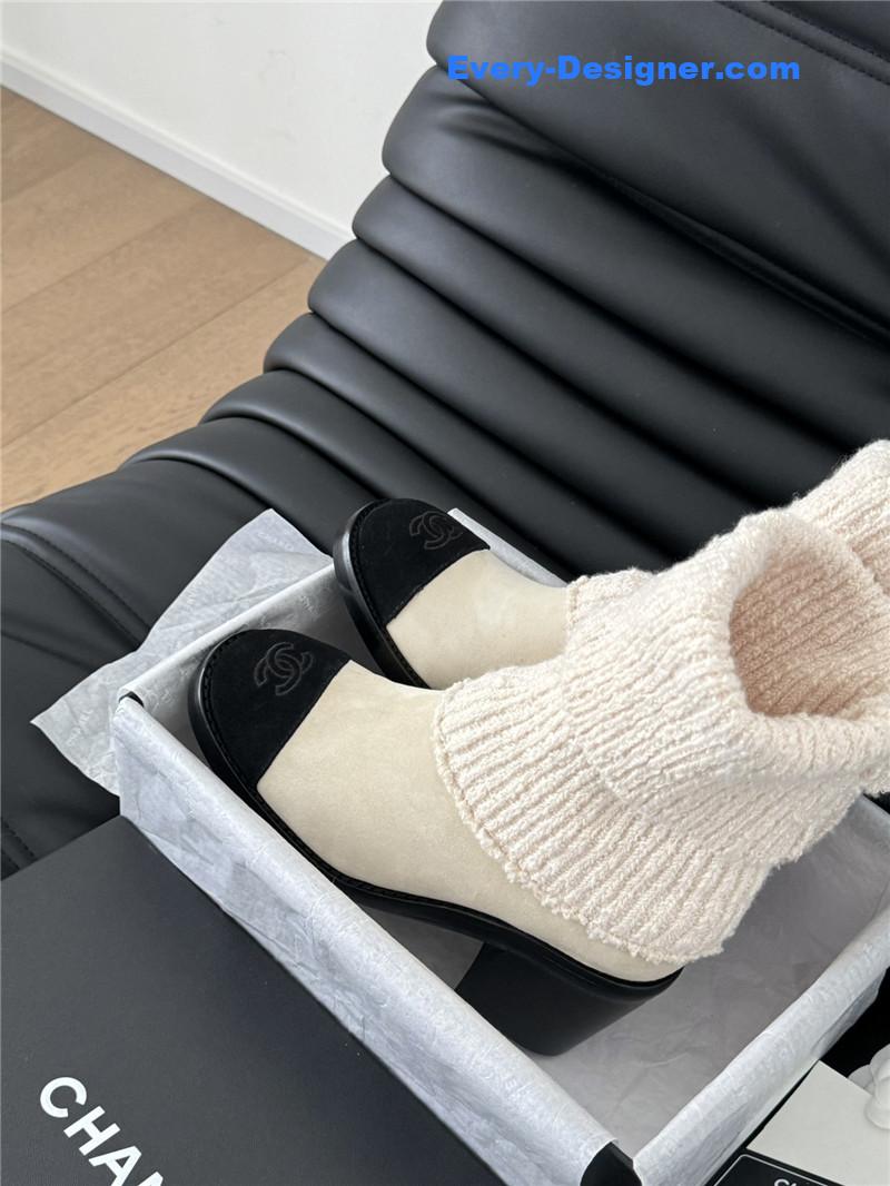 Ch**el suede leather sock ankle boots in beige