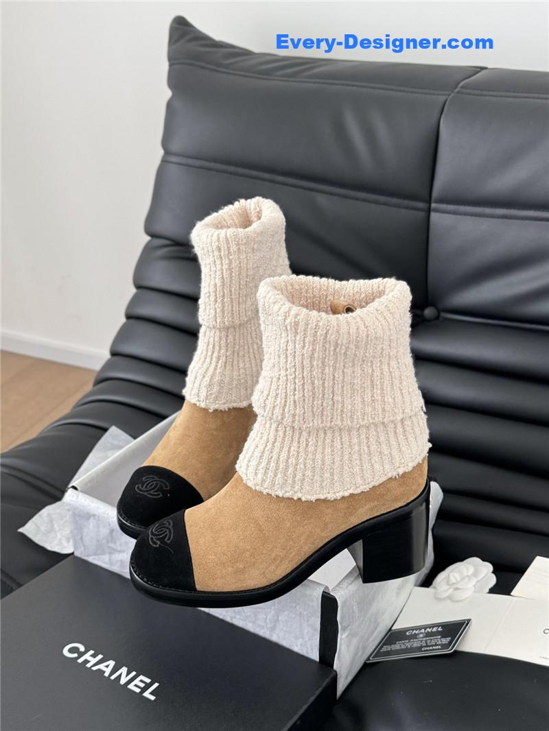 Ch**el suede leather sock ankle boots in brown