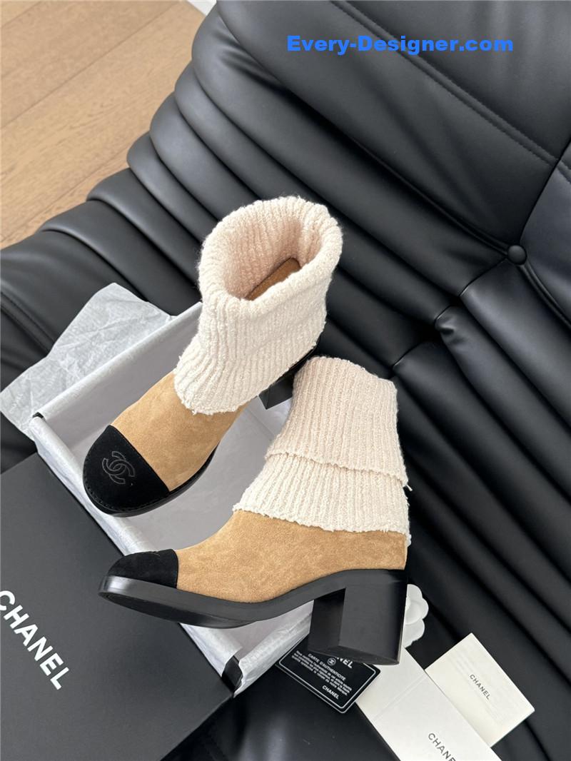 Ch**el suede leather sock ankle boots in brown