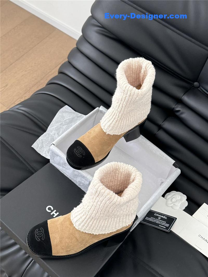 Ch**el suede leather sock ankle boots in brown