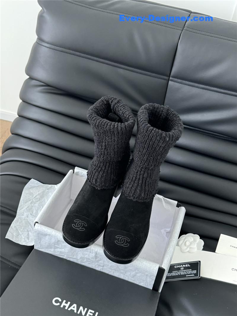 Ch**el black suede sock ankle boots