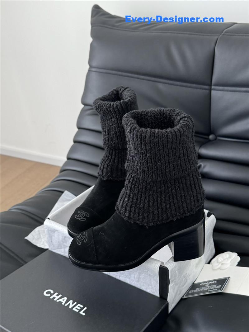 Ch**el black suede sock ankle boots