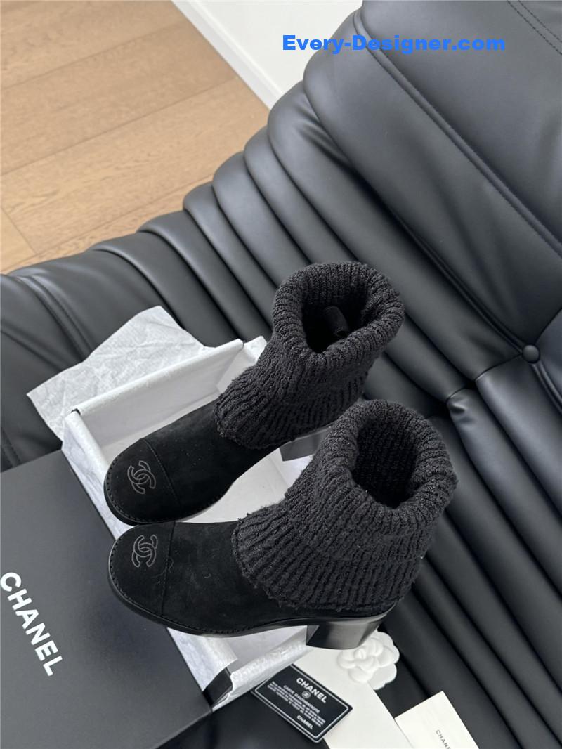 Ch**el black suede sock ankle boots
