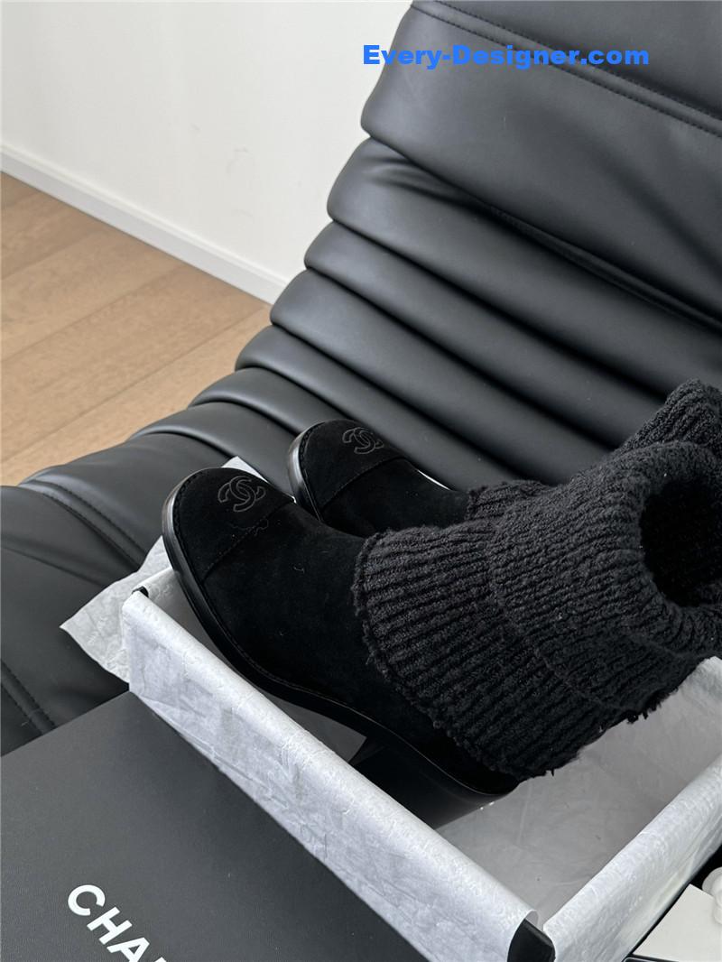 Ch**el black suede sock ankle boots