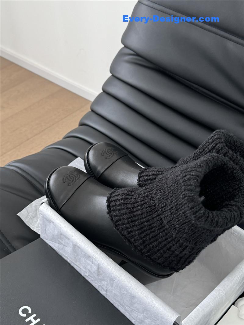 Ch**el black calfskin sock ankle boots