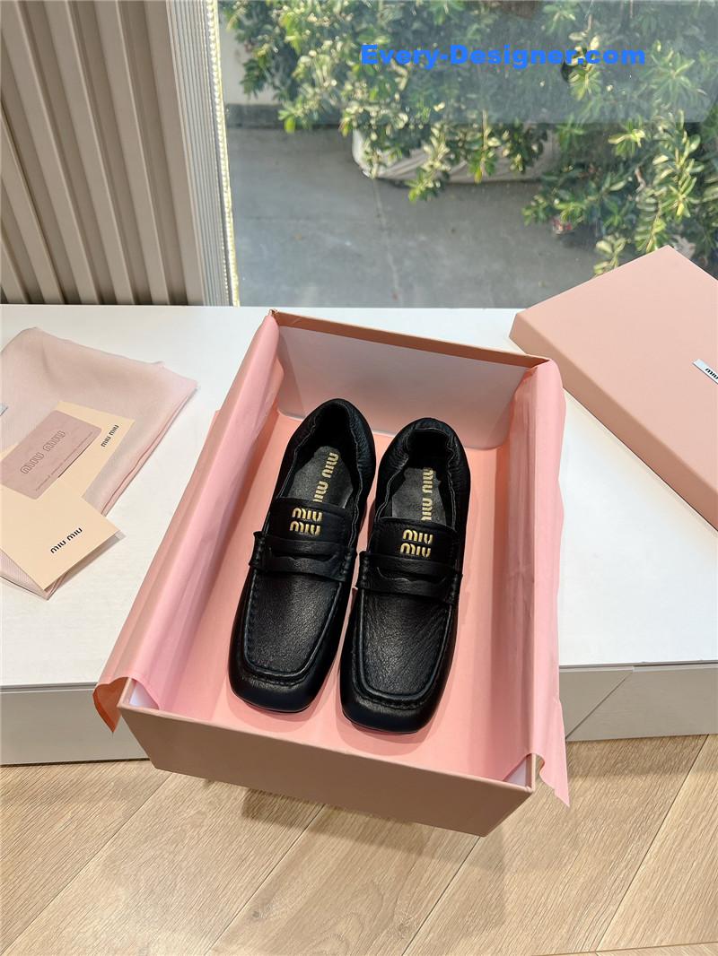 Miu Miu Black Nappa Leather Loafers