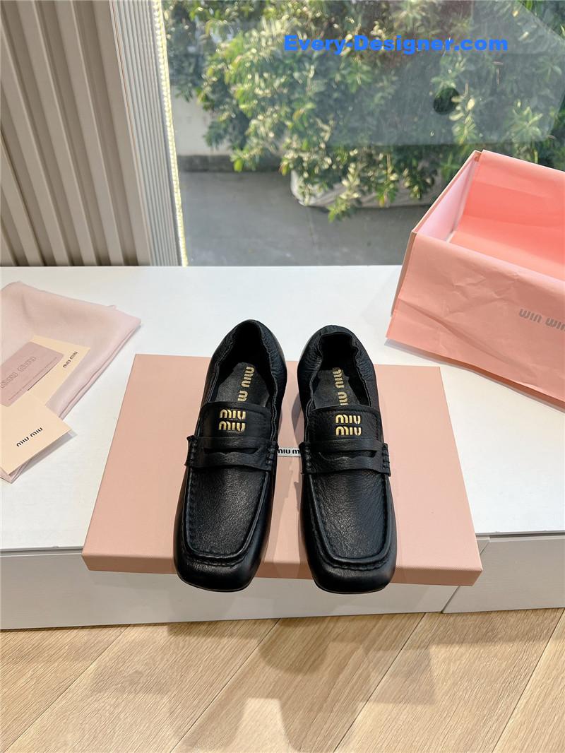 Miu Miu Black Nappa Leather Loafers