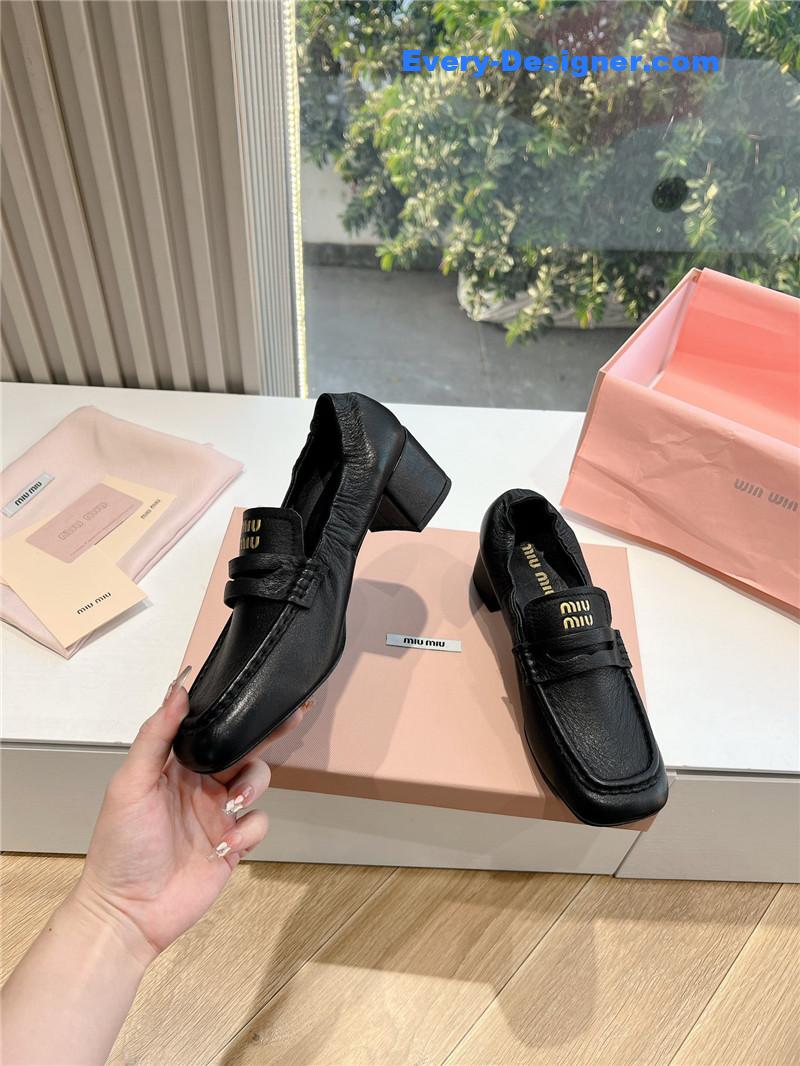 Miu Miu Black Nappa Leather Loafers