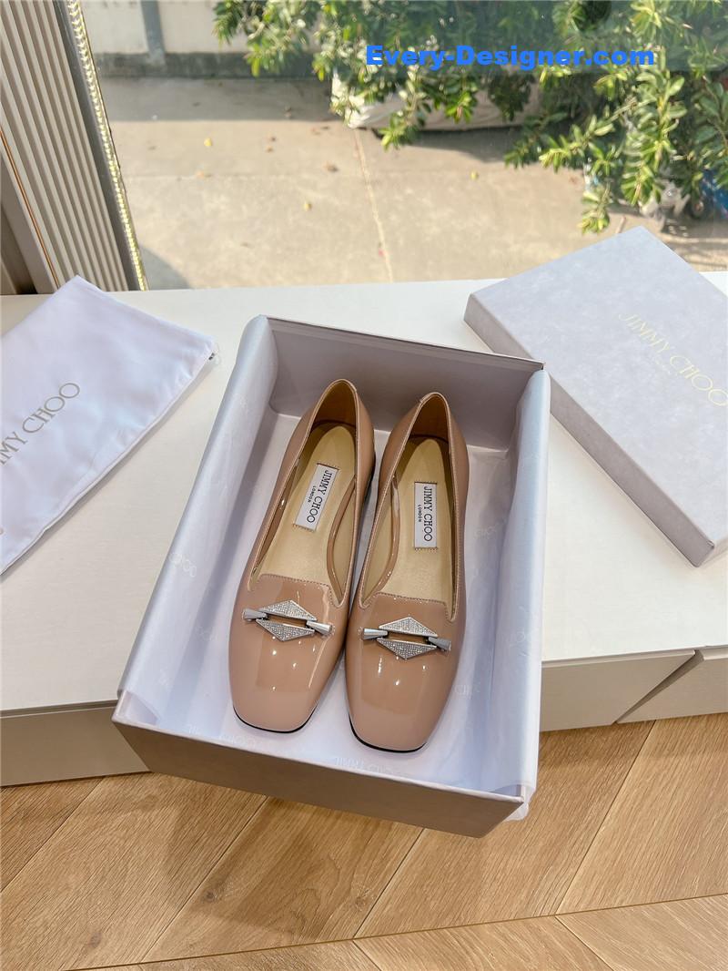 J1m*y Ch00 ravi nude/crystal patent leather flats