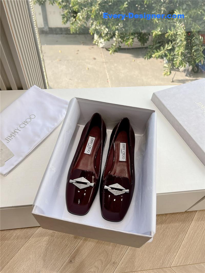 J1m*y Ch00 ravi garnet/crystal patent leather flats